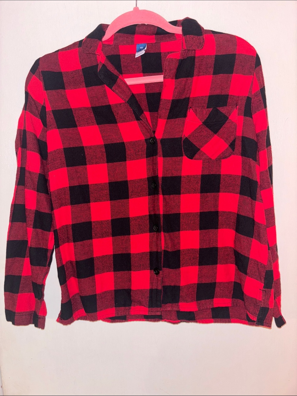 Old Navy Red and Black Plaid Button-Down Shirt